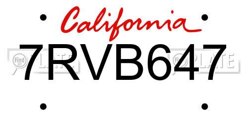 7RVB647 California License Plate