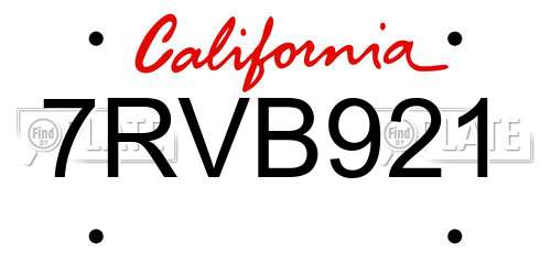 7RVB921 California License Plate