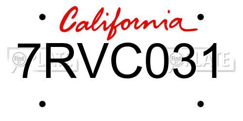 7RVC031 California License Plate