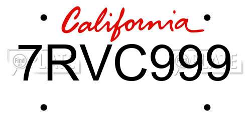 7RVC999 California License Plate