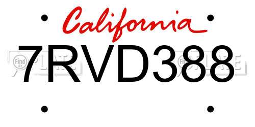 7RVD388 California License Plate