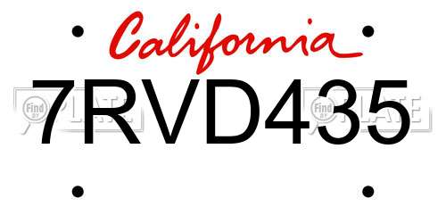 7RVD435 California License Plate