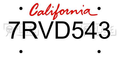 7RVD543 California License Plate