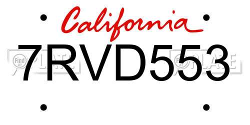 7RVD553 California License Plate