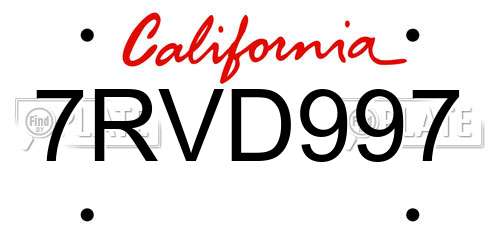 7RVD997 California License Plate