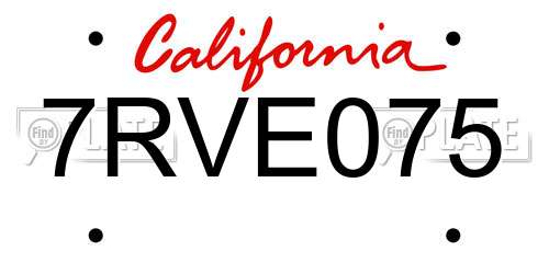 7RVE075 California License Plate