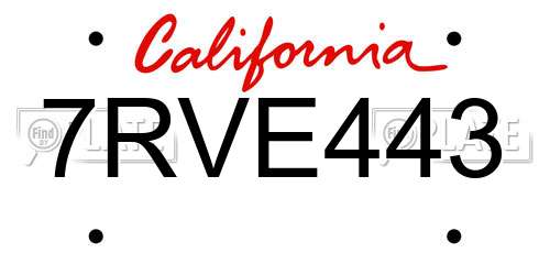 7RVE443 California License Plate
