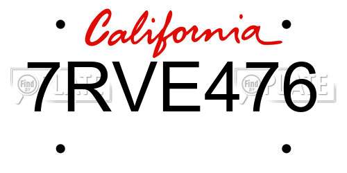 7RVE476 California License Plate
