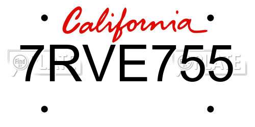 7RVE755 California License Plate