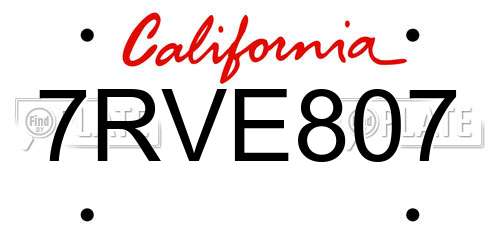 7RVE807 California License Plate
