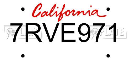 7RVE971 California License Plate