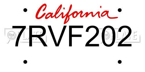7RVF202 California License Plate
