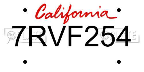 7RVF254 California License Plate