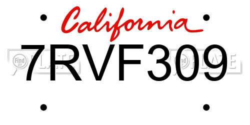 7RVF309 California License Plate