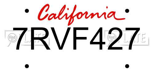7RVF427 California License Plate