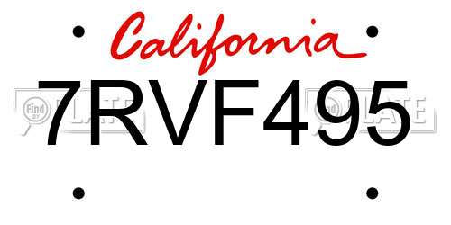 7RVF495 California License Plate