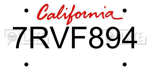 7RVF894 California License Plate