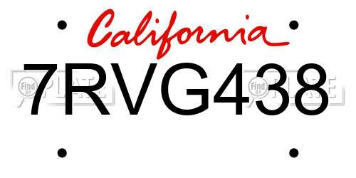 7RVG438 California License Plate