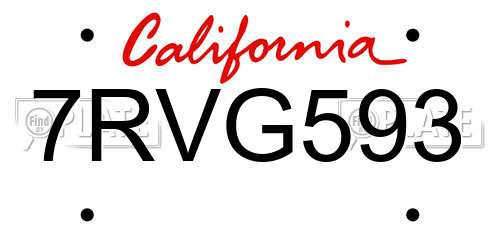 7RVG593 California License Plate