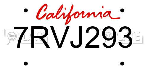 7RVJ293 California License Plate