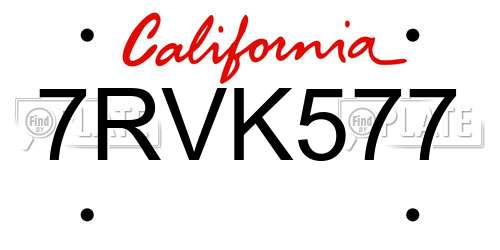 7RVK577 California License Plate