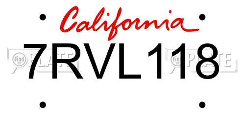 7RVL118 California License Plate
