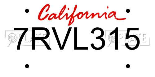 7RVL315 California License Plate