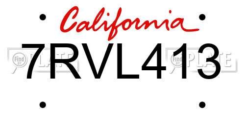 7RVL413 California License Plate