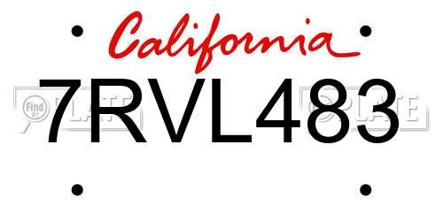 7RVL483 California License Plate