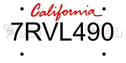 7RVL490 California License Plate
