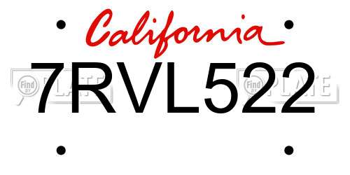 7RVL522 California License Plate
