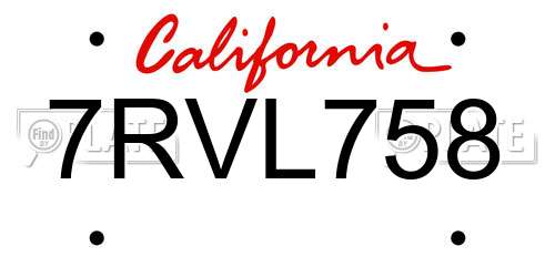 7RVL758 California License Plate
