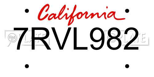 7RVL982 California License Plate