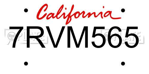 7RVM565 California License Plate