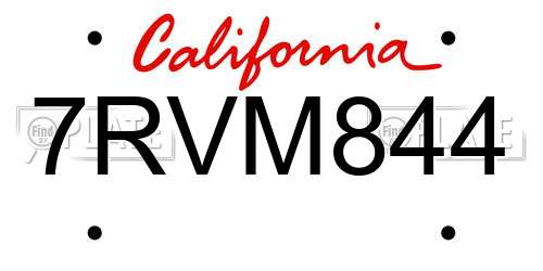 7RVM844 California License Plate