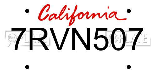 7RVN507 California License Plate