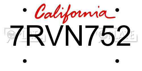 7RVN752 California License Plate