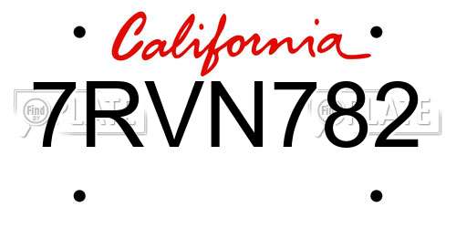 7RVN782 California License Plate