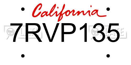 7RVP135 California License Plate