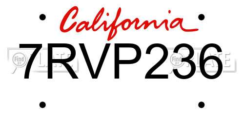 7RVP236 California License Plate