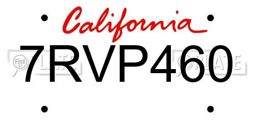 7RVP460 California License Plate