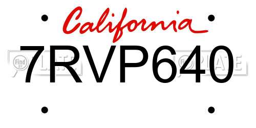 7RVP640 California License Plate
