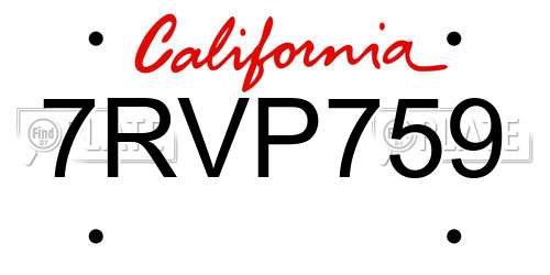 7RVP759 California License Plate