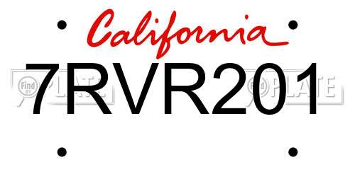 7RVR201 California License Plate