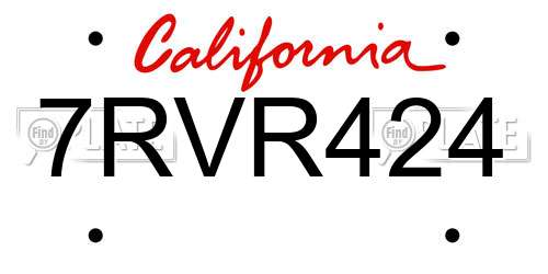 7RVR424 California License Plate
