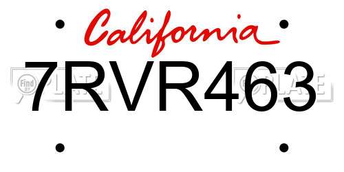 7RVR463 California License Plate