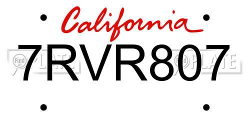 7RVR807 California License Plate