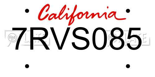 7RVS085 California License Plate