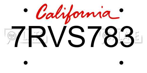 7RVS783 California License Plate