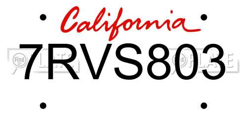 7RVS803 California License Plate
